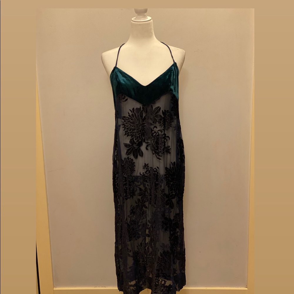 Free People sheer lace maxi size S black/ teal